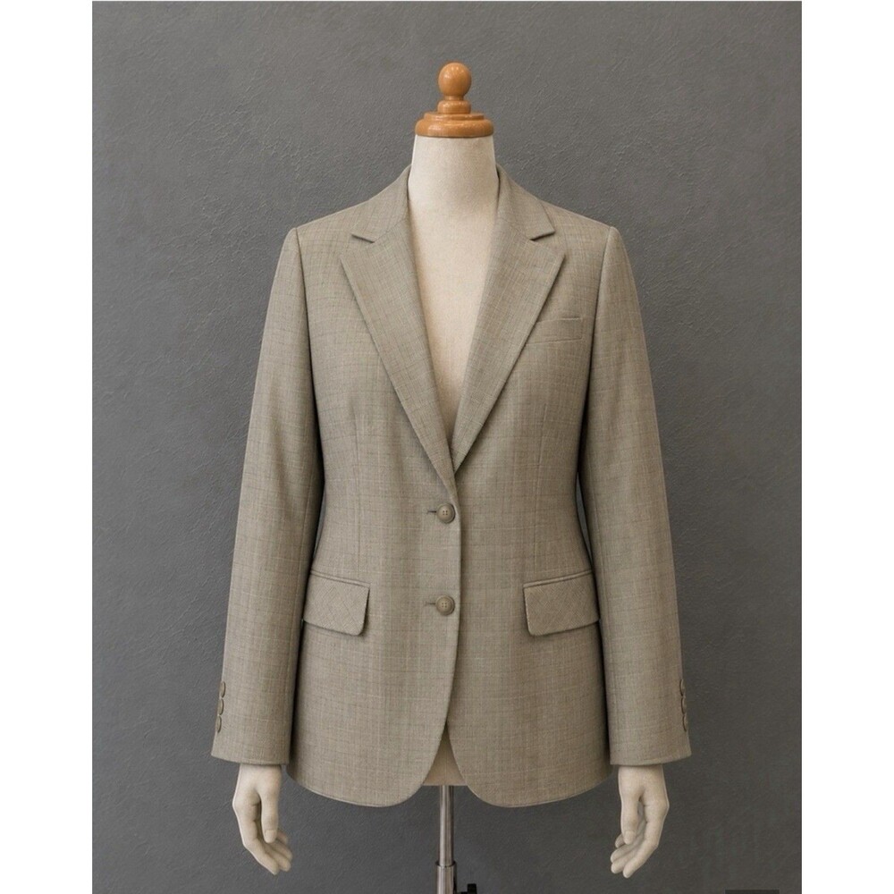 Vintage Ann Taylor LOFT Wool Blend Blazer 10 Beige Plaid Career Y2K Business